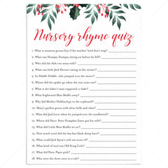 Winter Holly Baby Shower Game Nursery Rhyme Quiz by LittleSizzle