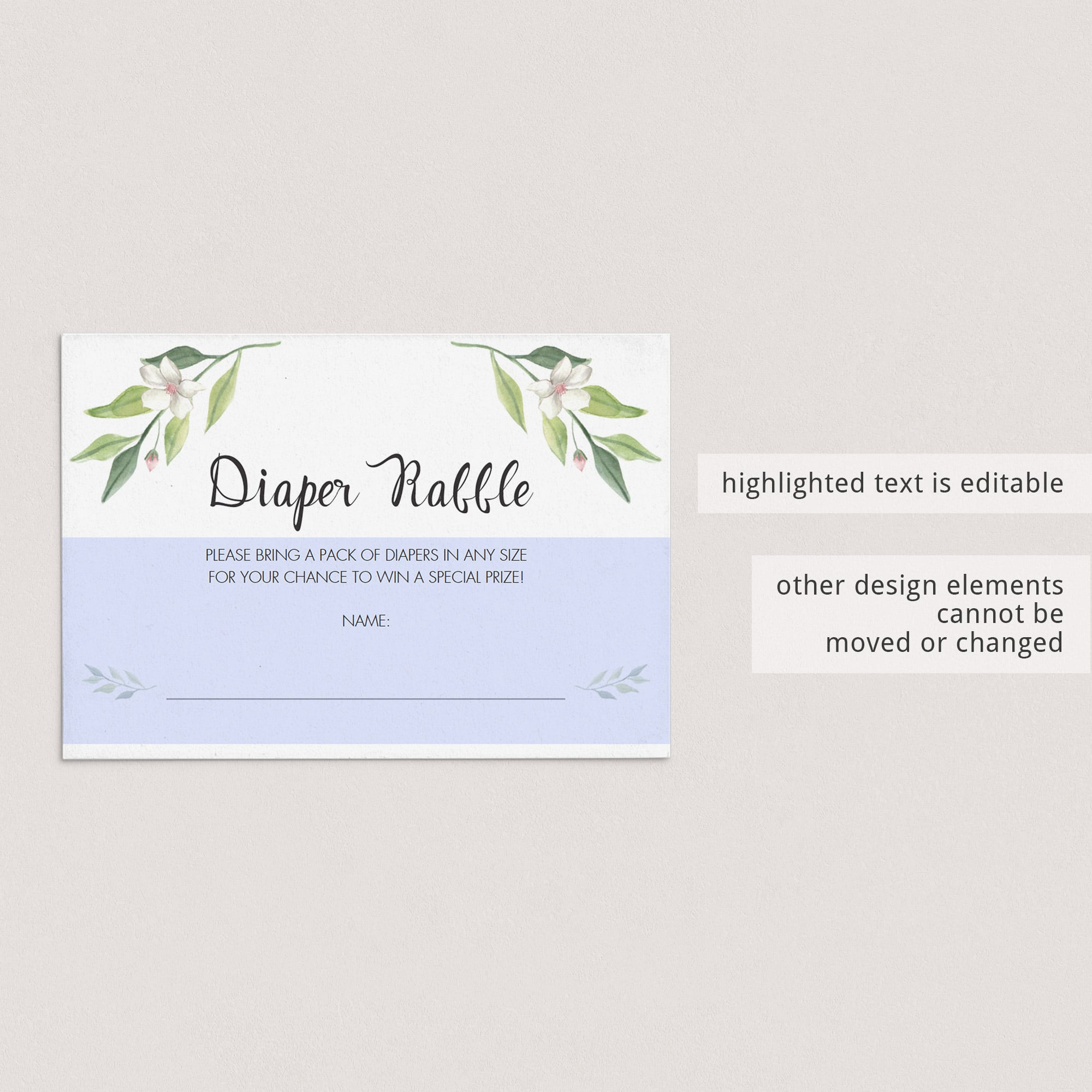 Editable diaper raffle card neutral babyshower by LittleSizzle