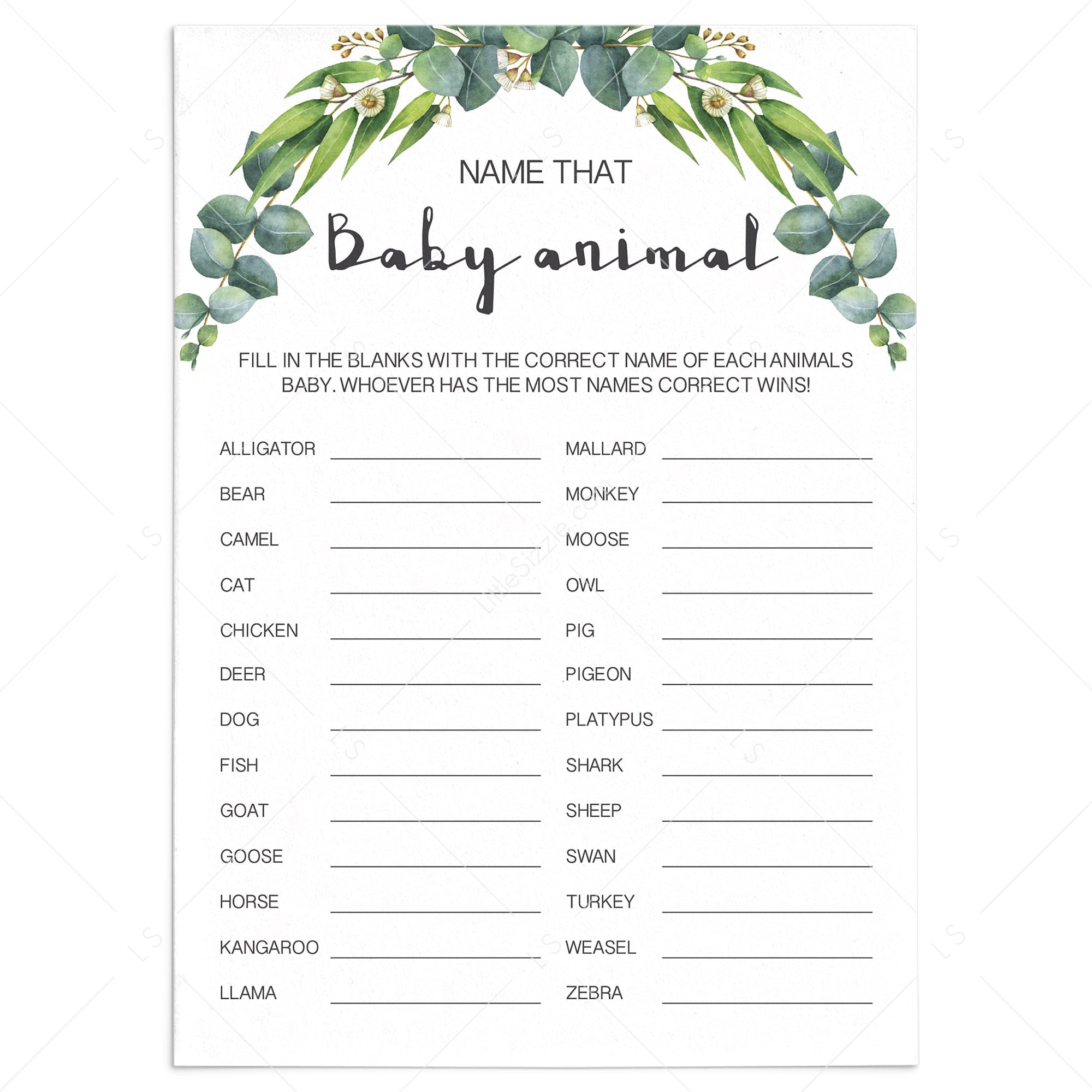 Name that baby animal game for green baby shower by LittleSizzle