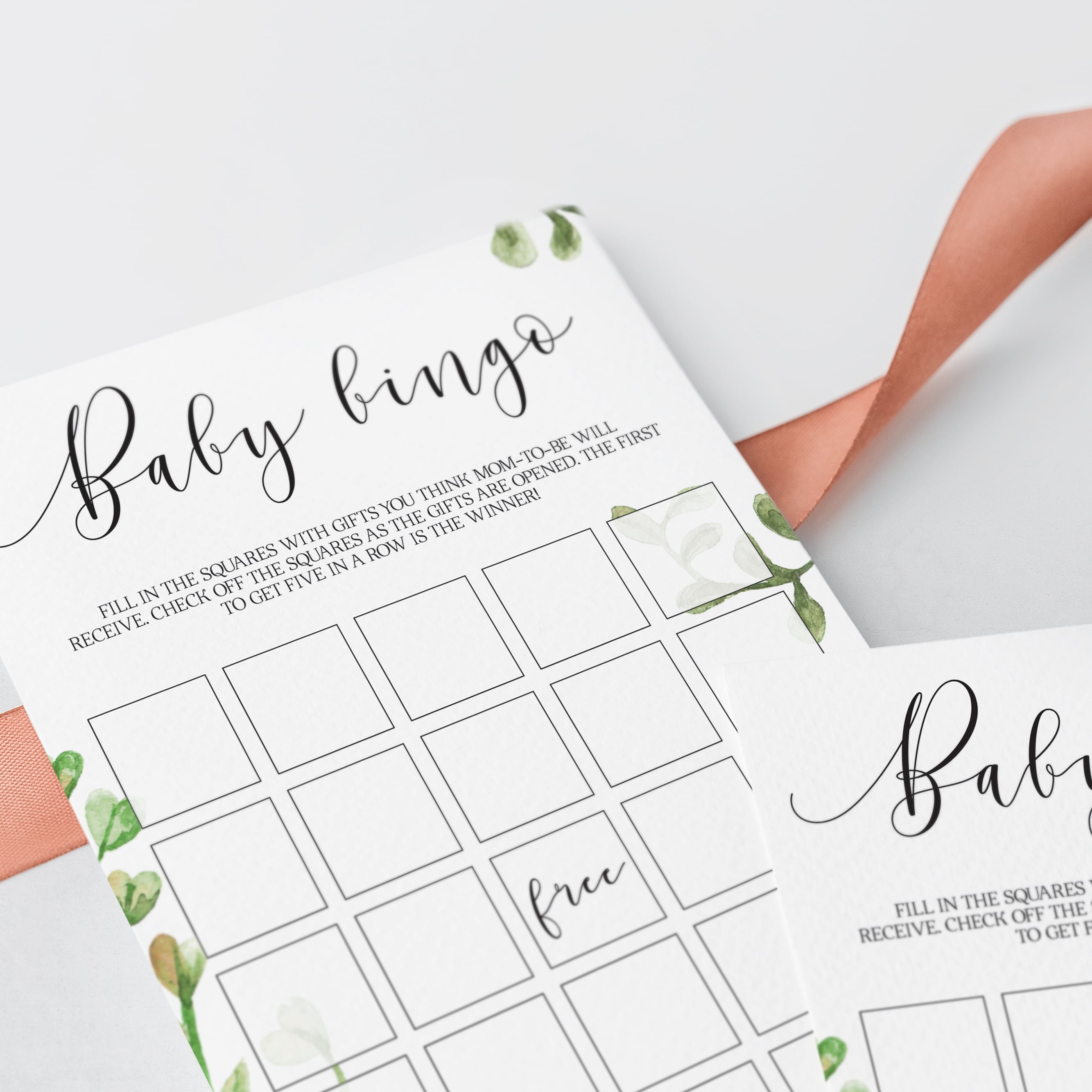 Blank baby shower baby bingo game cards with green leaves by LittleSizzle