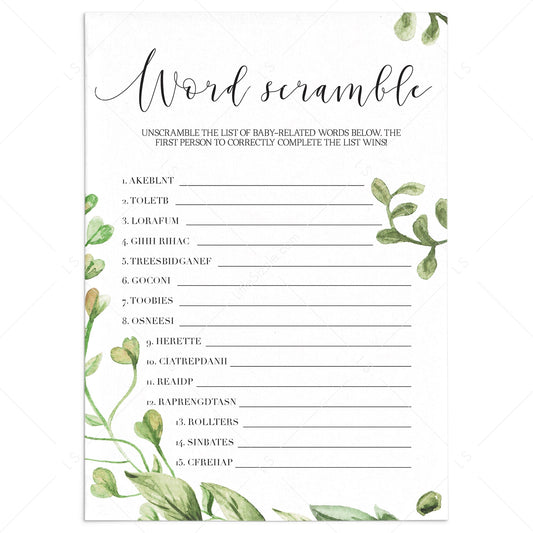 Baby shower unscramble the words game printable by LittleSizzle
