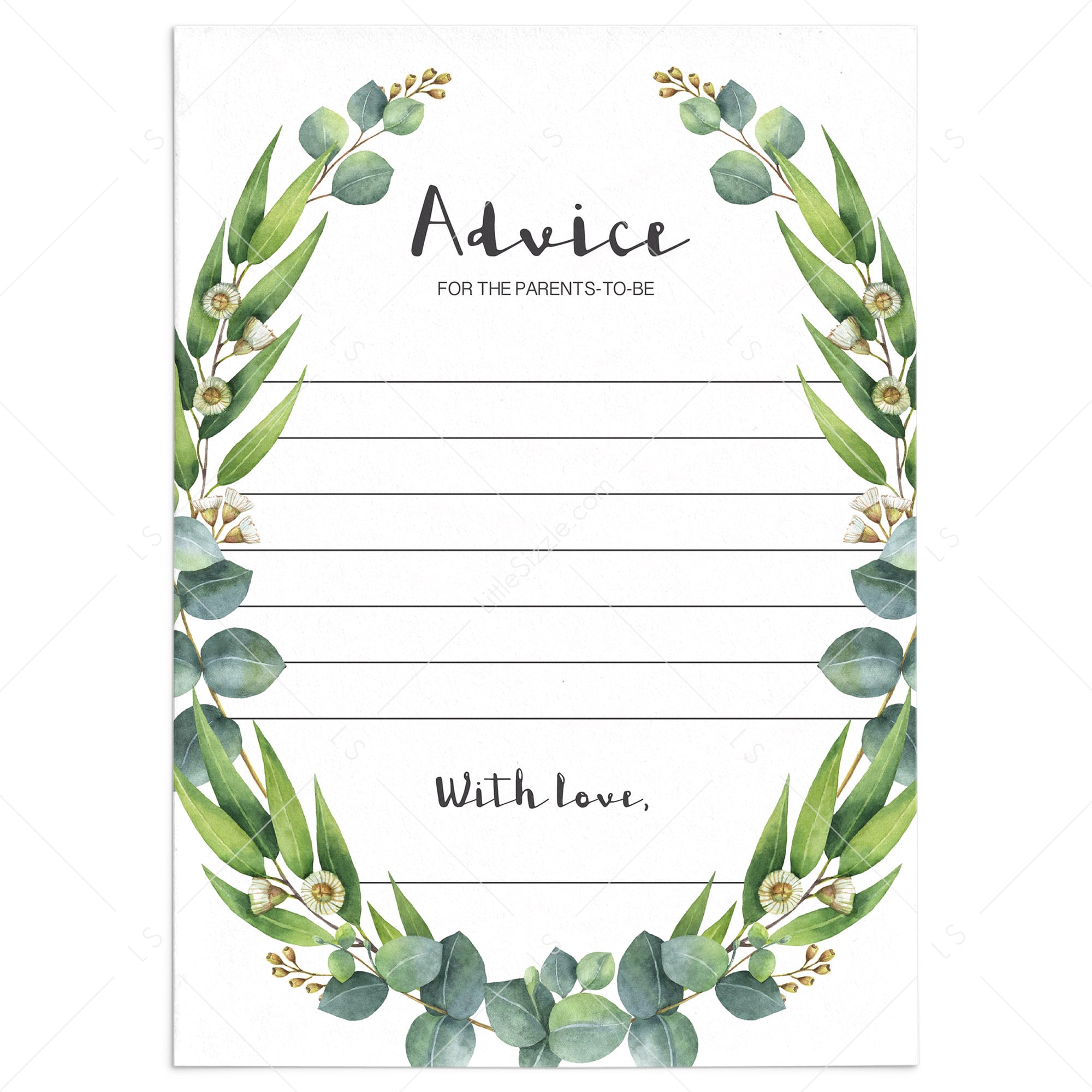 Green wreath baby shower printable advice card by LittleSizzle