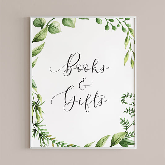 Books and gifts table sign greenery baby shower party printable by LittleSizzle