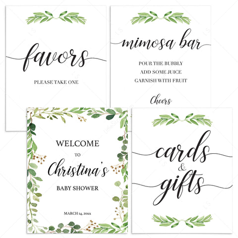 Greenery baby shower decor package | Printable baby shower signs ...