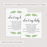 Instant download dont say baby table sign with green leaves by LittleSizzle