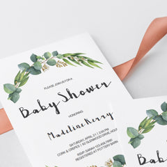 Green eucalyptus leaf baby sprinkle invitation by LittleSizzle
