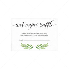 Wet wipes raffle ticket for greenery baby shower by LittleSizzle