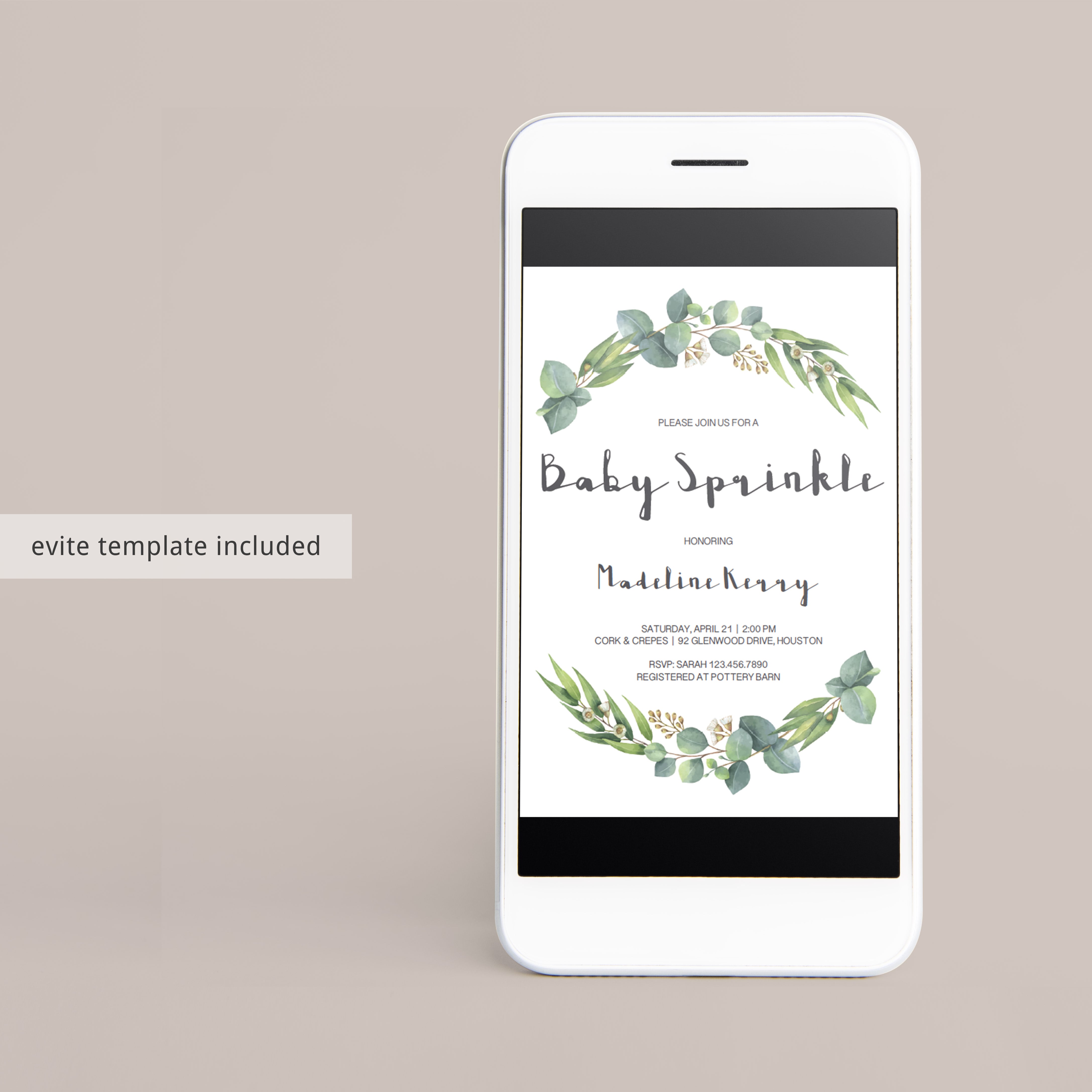 Greenery babysprinkle invitation templates instant download by LittleSizzle