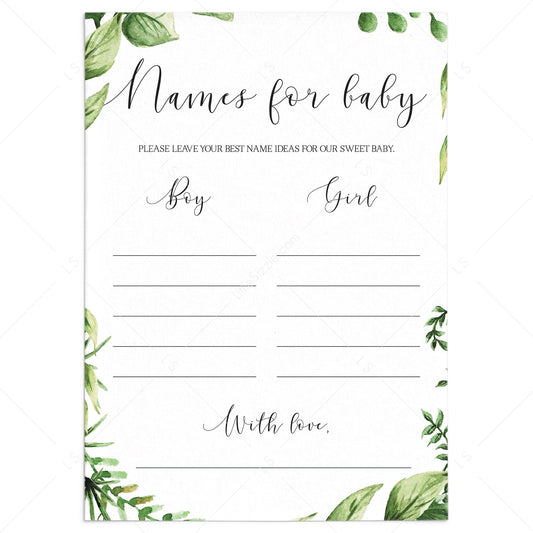 Names for baby game greenery printable by LittleSizzle