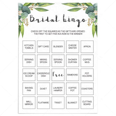 Printable Bridal Shower Bingo Cards Botanical by LittleSizzle