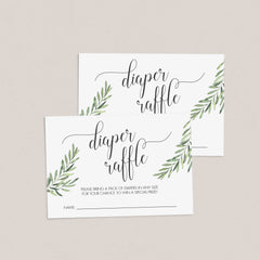 Green Baby Shower Game Editable Diaper Raffle Cards