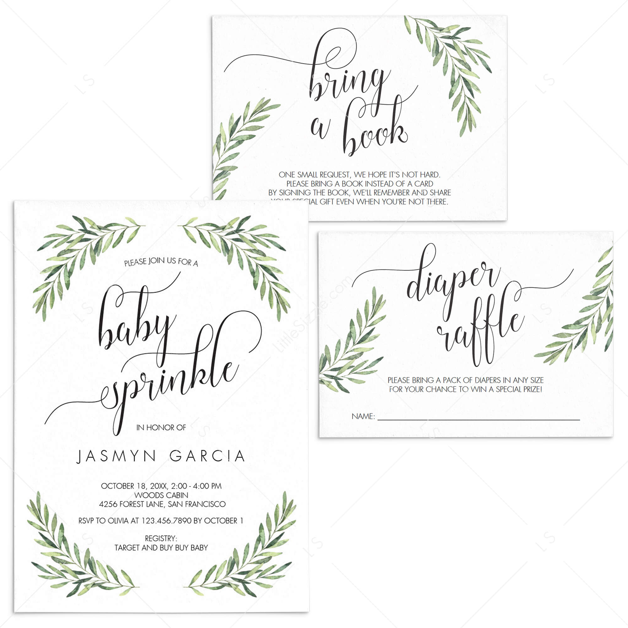 Leaf Baby Sprinkle Invitation Bundle Instant Download by LittleSizzle