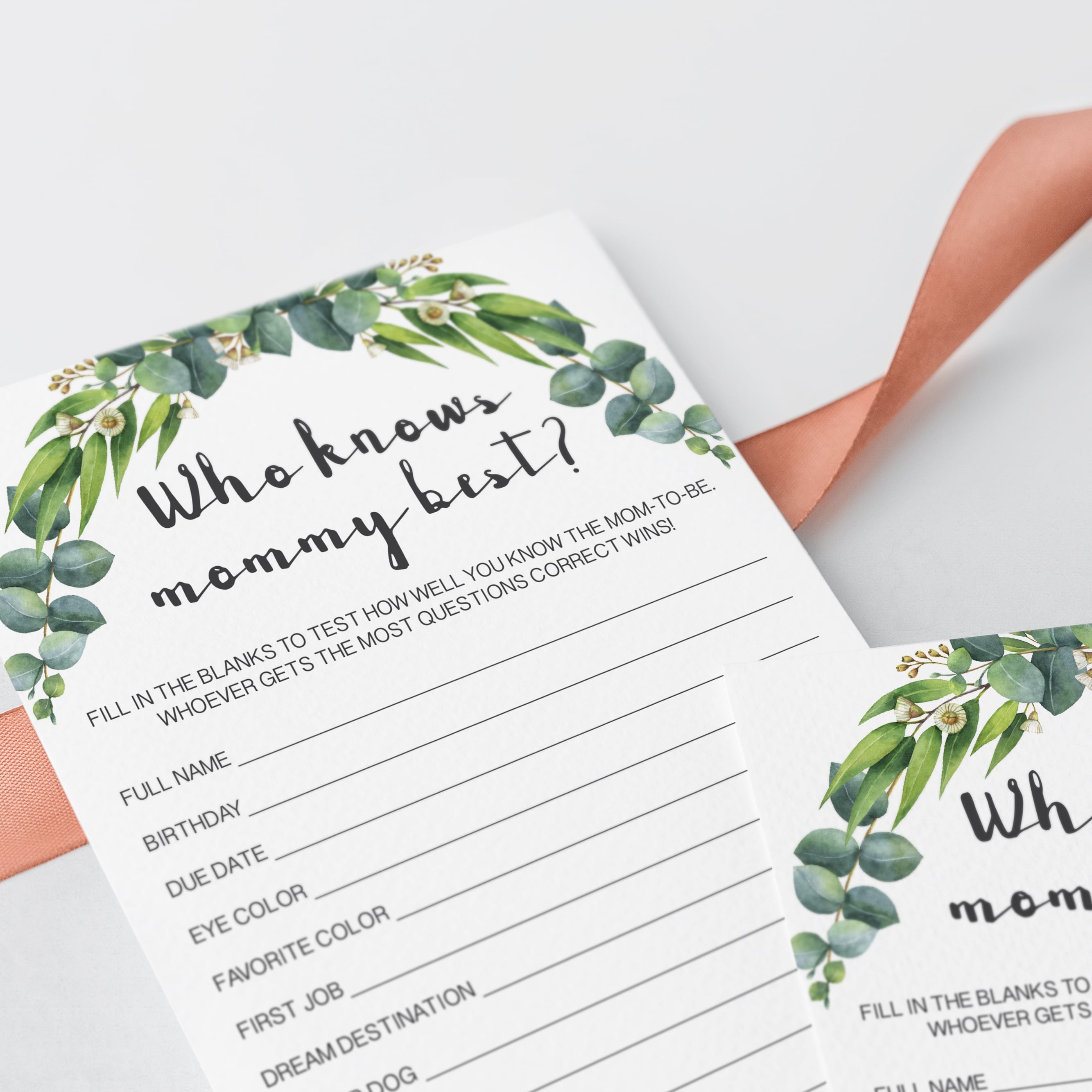 Who knows mommy best baby shower game with eucalyptus leaves by LittleSizzle