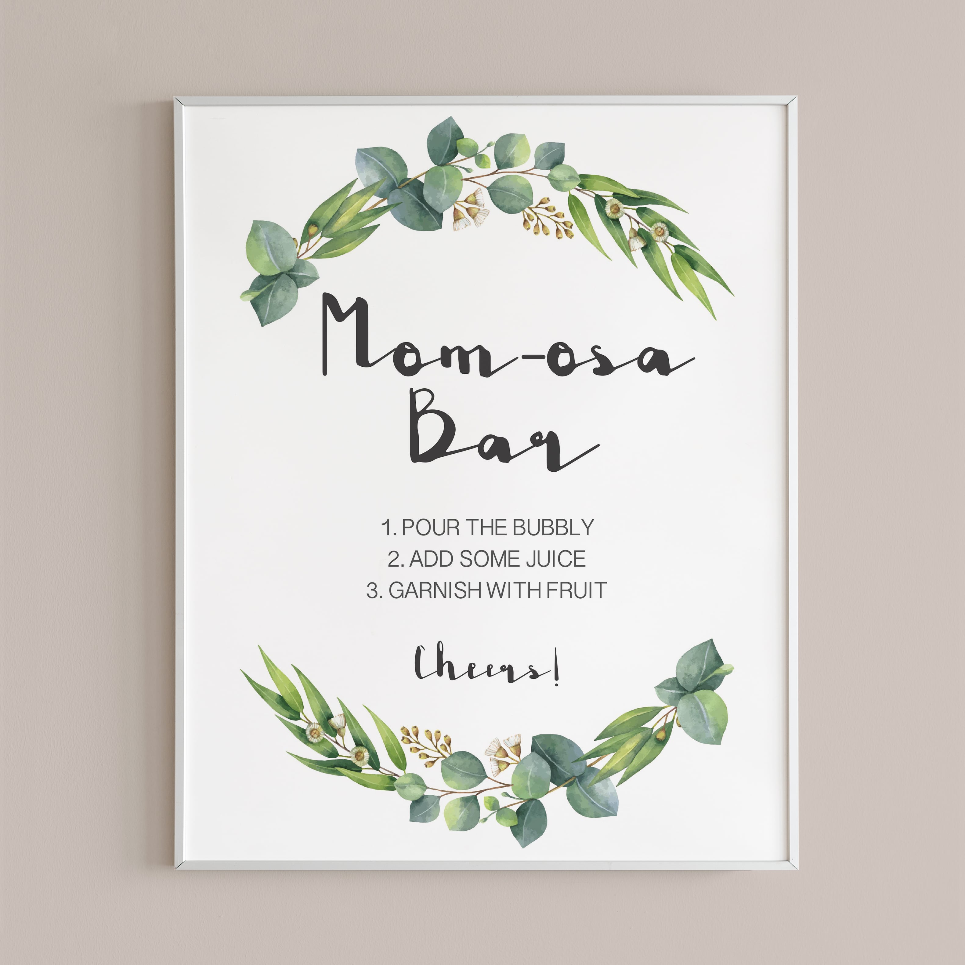 Momosa bar printable for botanical themed baby shower by LittleSizzle