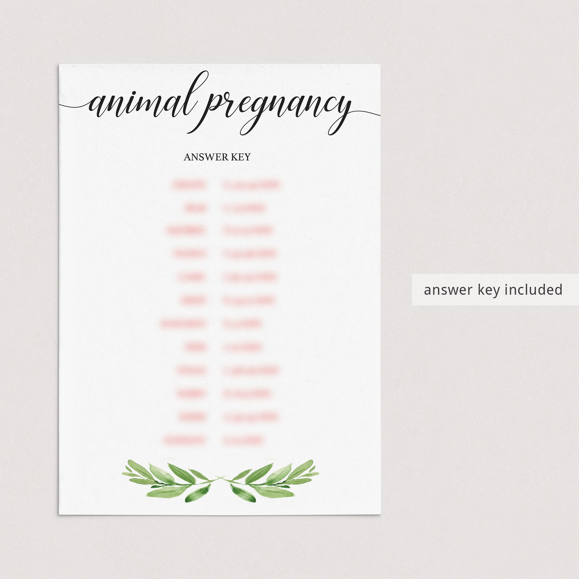 Animal gestation baby shower game answers by LittleSizzle