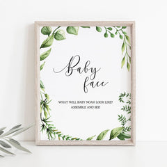 Guess the baby face printable baby shower game green leaves by LittleSizzle