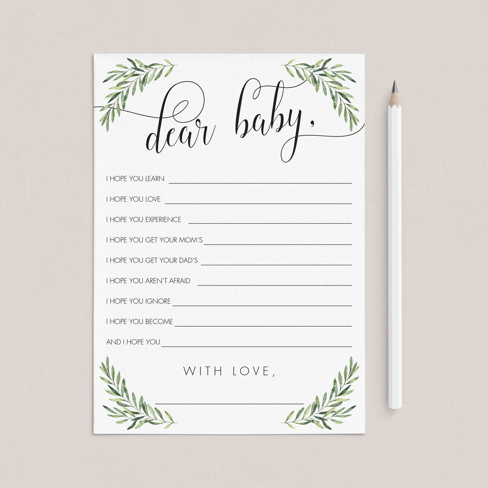 Well Wishes for Baby Cards Greenery Theme Instant Download by LittleSizzle