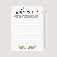 Who am I baby shower game printable green theme by LittleSizzle