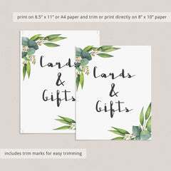 Cards & gifts table sign printable green leaves by LittleSizzle