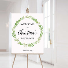 Greenery Wreath Baby Shower Welcome Sign Template by LittleSizzle