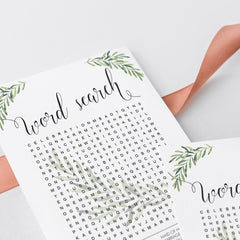 Wedding Word Search Game Printable Greenery Theme