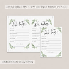 Greenery Baby Shower Wishes for Twins Printable