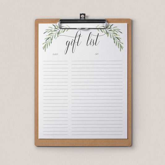 Greenery Guest & Gift List Instant Download by LittleSizzle