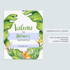 Banana Leaf Baby Shower Welcome Sign Printable
