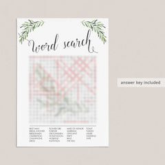 Wedding Word Search Game Printable Greenery Theme