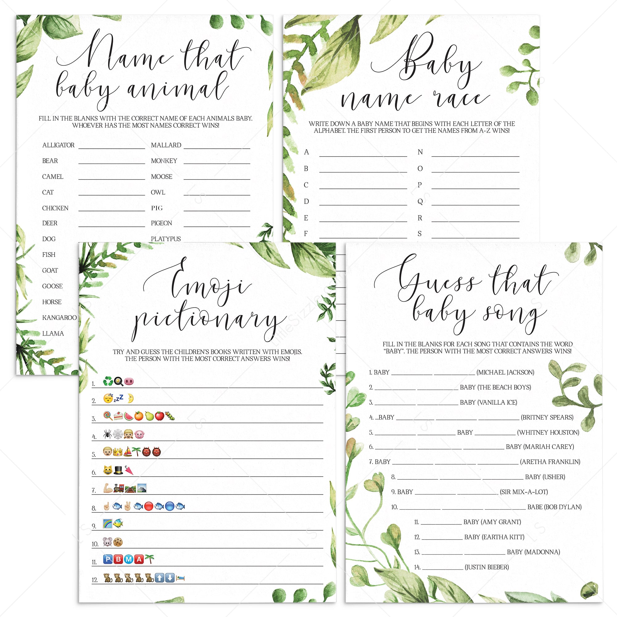 Popular baby shower game cards printable package by LittleSizzle