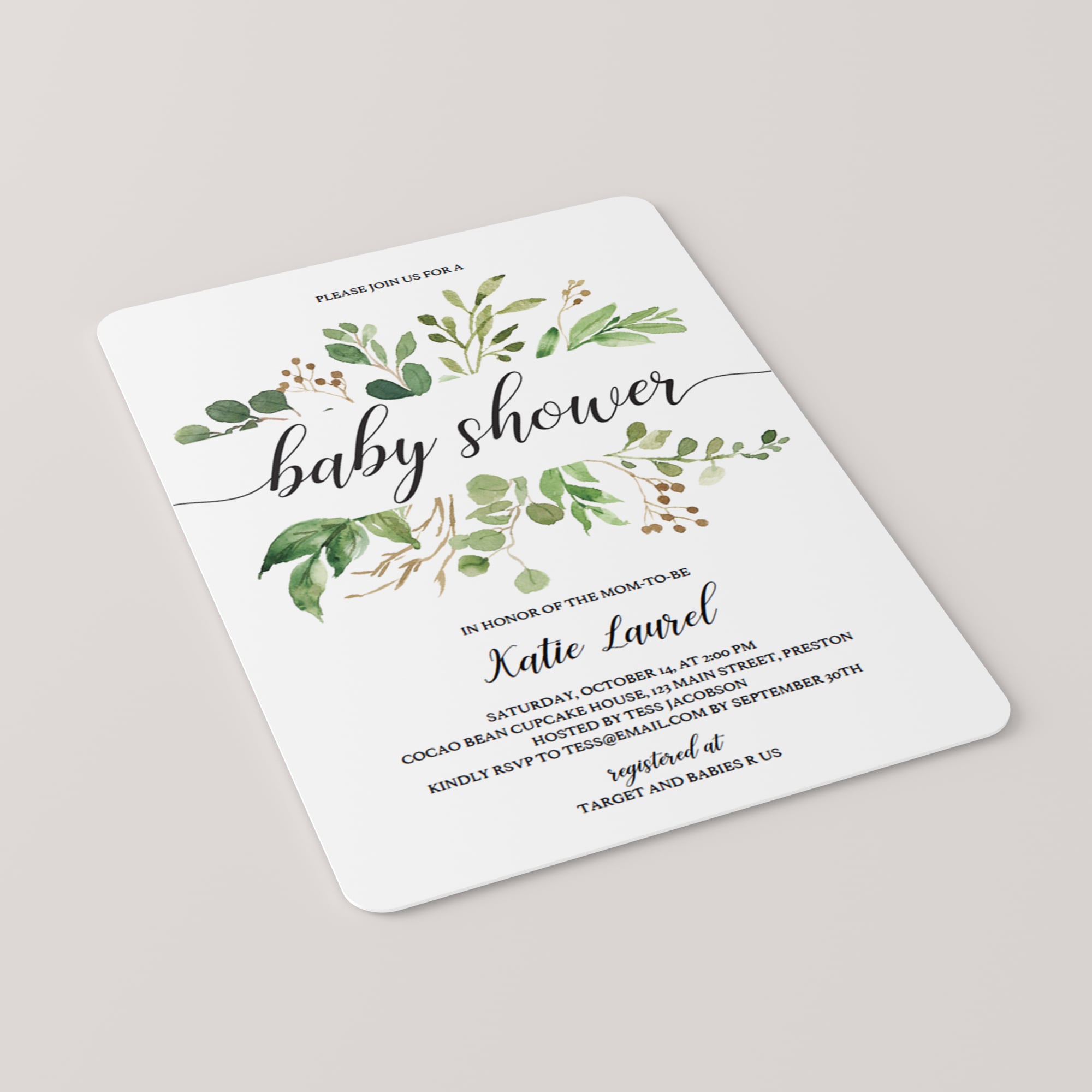Green and white baby shower invites by LittleSizzle