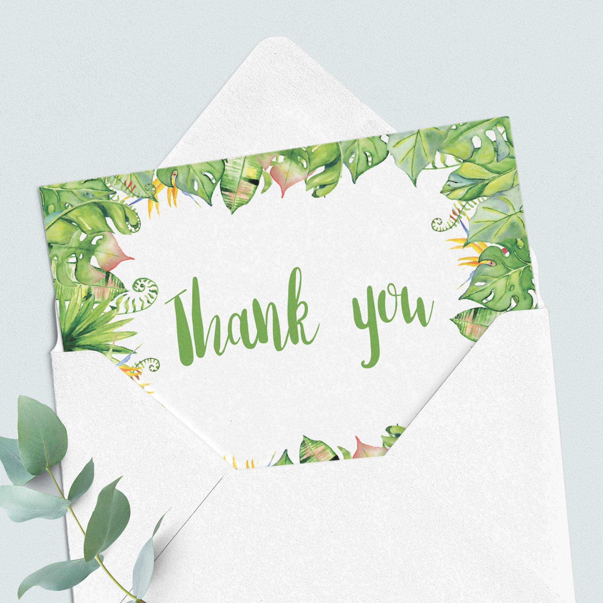 Printable thank you card with green banana leaves by LittleSizzle