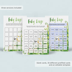 Printable baby shower bingo game greenery leaves by LittleSizzle