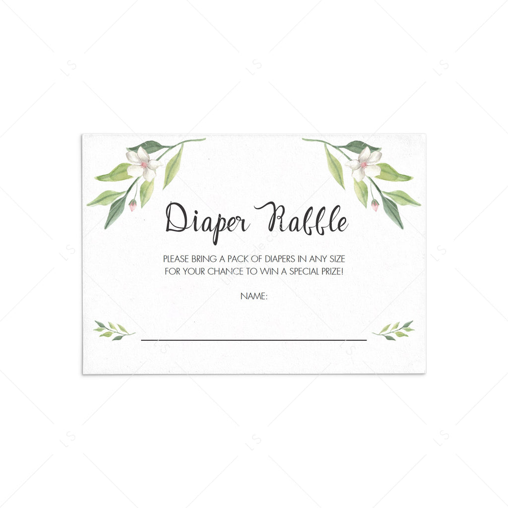 Watercolor Green Foliage diaper raffle ticket printable | Instant download – LittleSizzle watercolor-green-foliage-diaper-raffle-ticket-printable-instant-download-littlesizzle