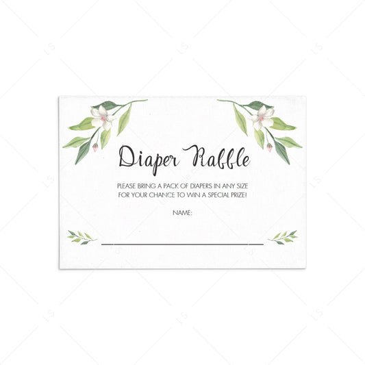 Green foliage baby shower diaper raffle tickets printable by LittleSizzle