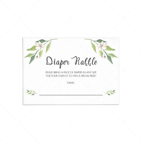 Watercolor Green Foliage diaper raffle ticket printable | Instant ...