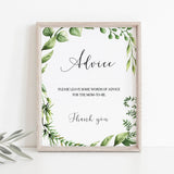 Table sign for baby shower advice corner green leaves by LittleSizzle
