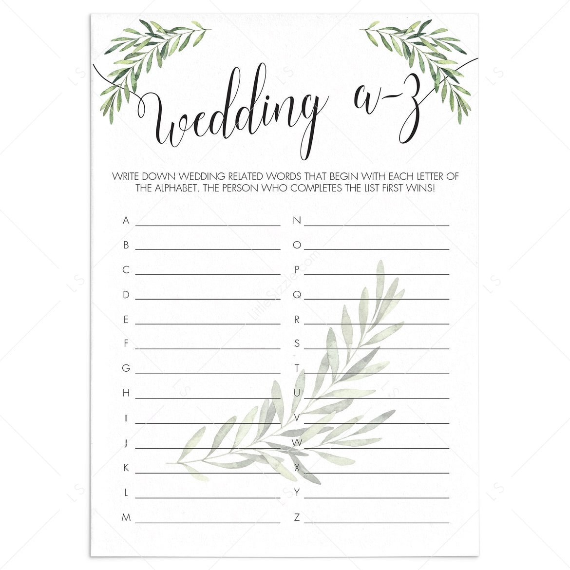 Printable Wedding A-Z Games | Instant Download – LittleSizzle