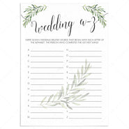 Printable Wedding A-Z Games | Instant Download – LittleSizzle