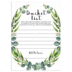 Printable Bucket List for Baby Cards with Green Wreath by LittleSizzle