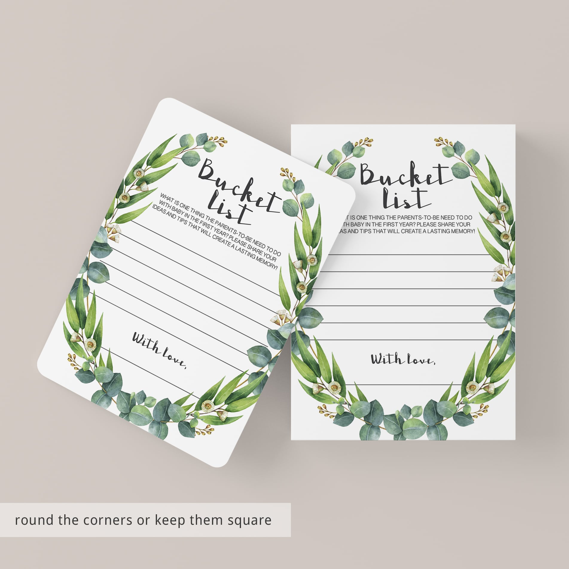 Bucket list for baby cards green wreath by LittleSizzle