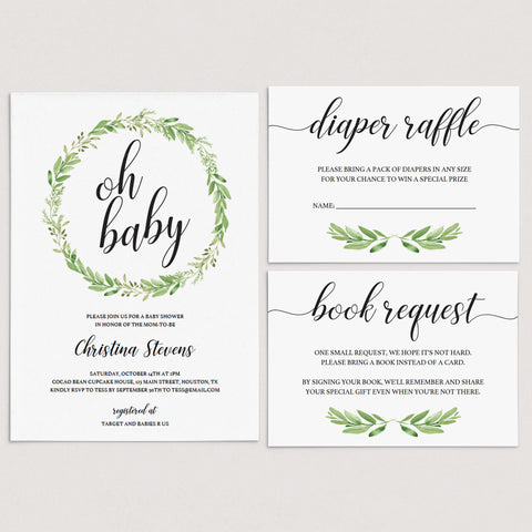 Greenery Baby Shower Invitation Set Templates | Instant download ...