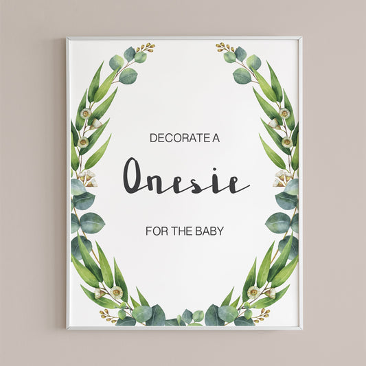 Printable decorate a onesie sign for green baby shower by LittleSizzle