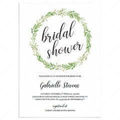 green leaves wreath bridal shower invitation by LittleSizzle