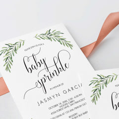 Greenery Leaf Baby Sprinkle Invitation Template