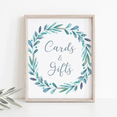 Printable Cards and Gifts Sign with Watercolor Wreath