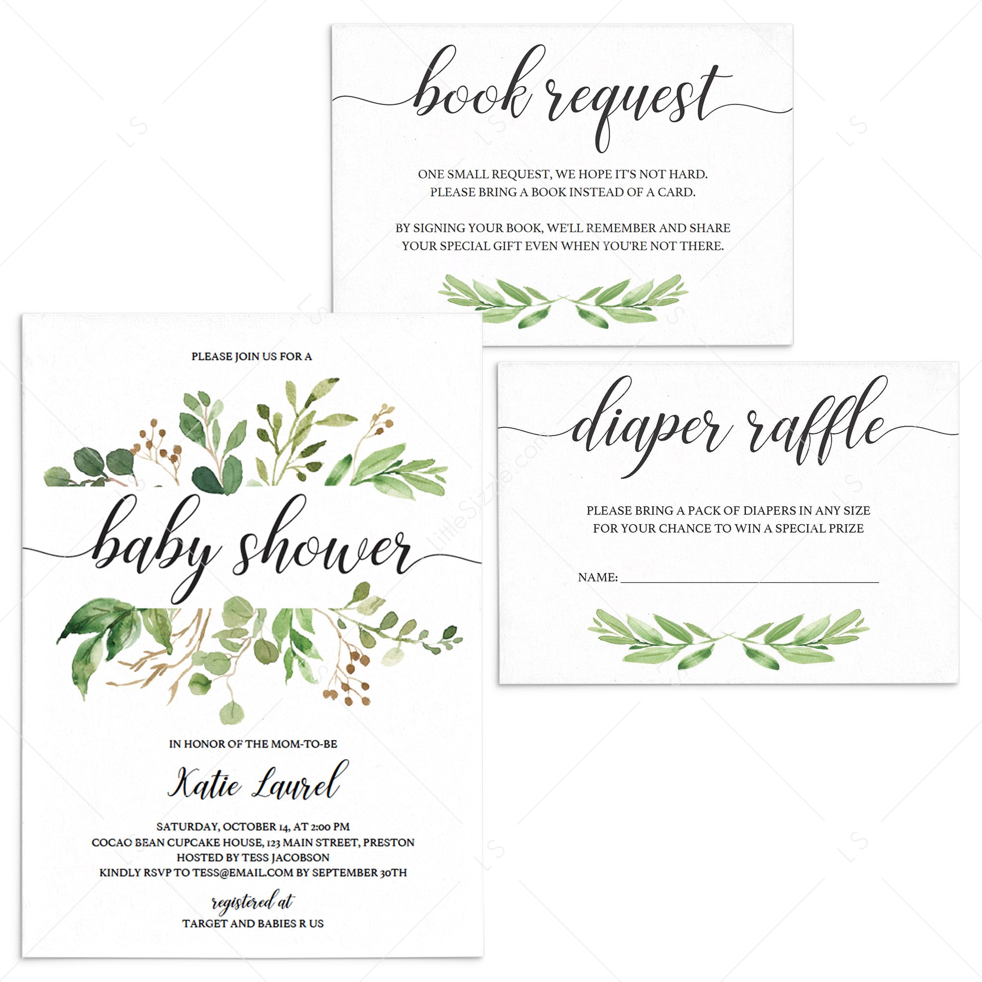 Green Baby Shower Invitation Set Download by LittleSizzle