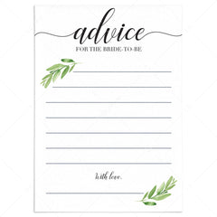 greenery bridal shower advice cards printable by LittleSizzle