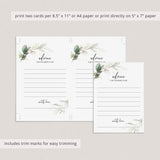 Green Foliage Bridal Shower Advice Card Printable