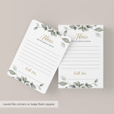 Gold And Green Wedding Advice Cards Printable